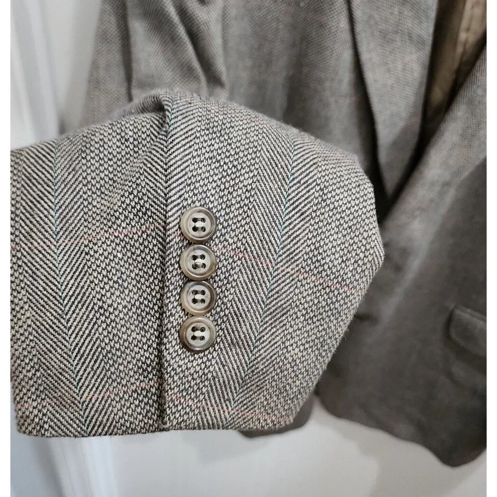 VTG Stafford Gray Herringbone 2 Button Suit Jacket Blazer Size 46L‎ USA MADE